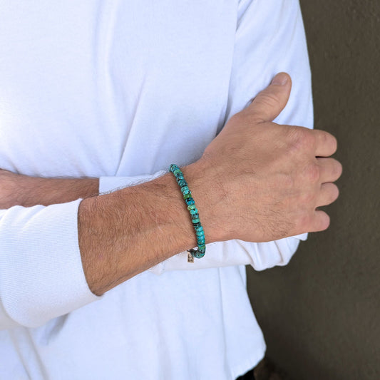 Men's Natural Turquoise 6mm Rondelle Bead Bracelet