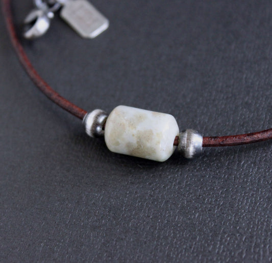 men's jasper bead leather necklace