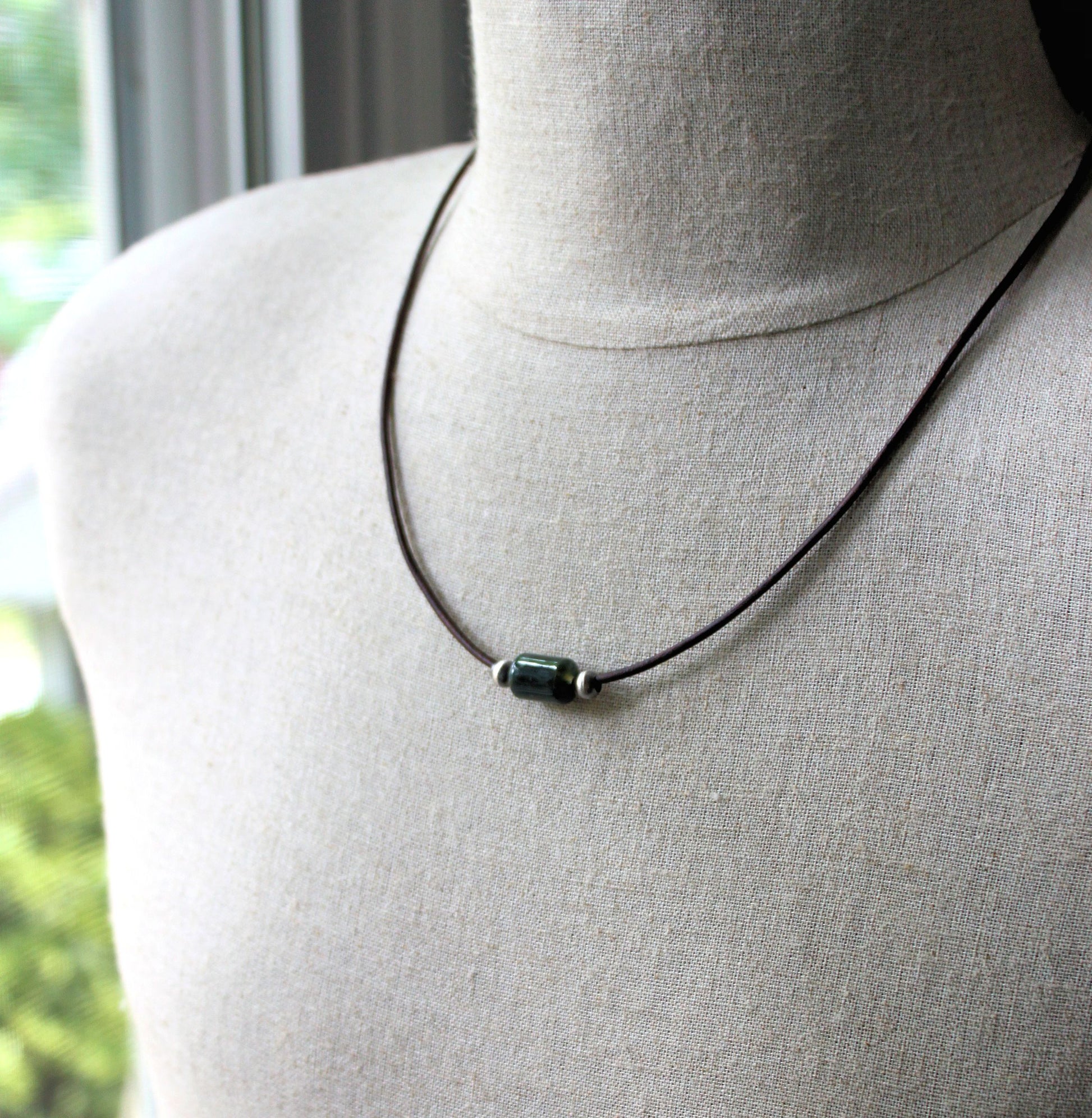 men's green jasper bead necklace