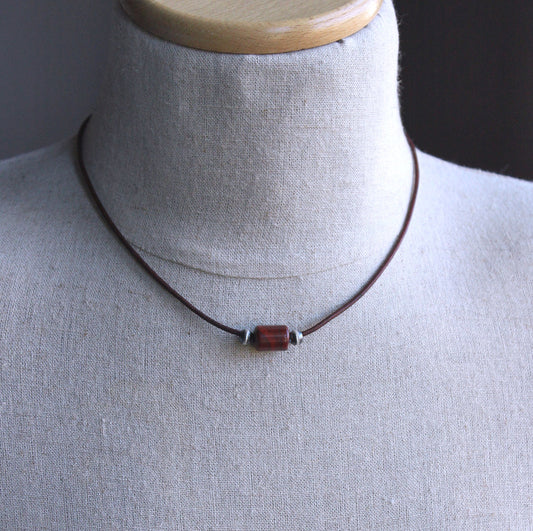 men's leather cord red bead necklace