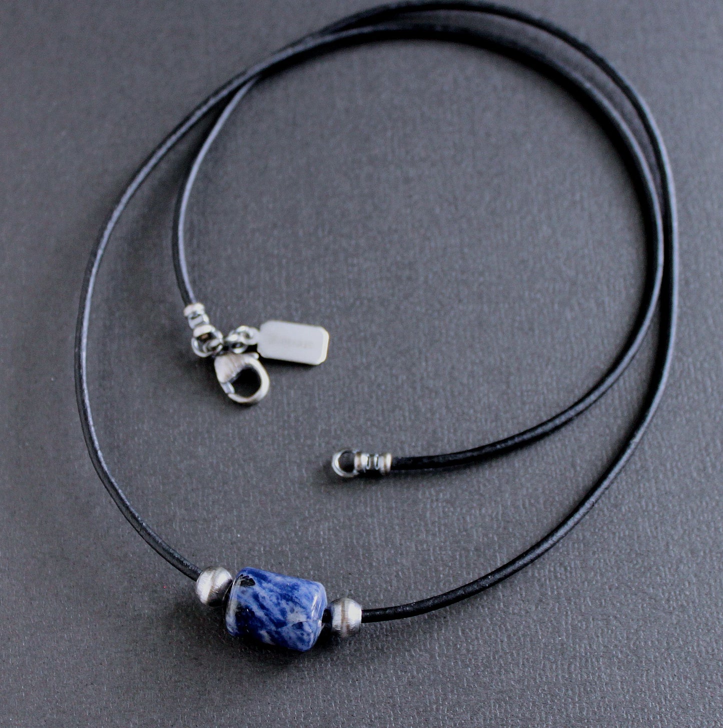 men's sodalite bead leather necklace