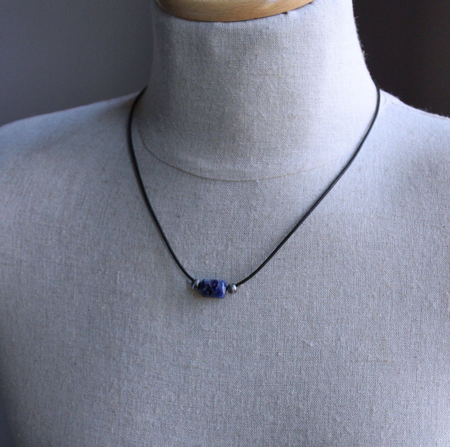 men's sodalite bead on leather cord