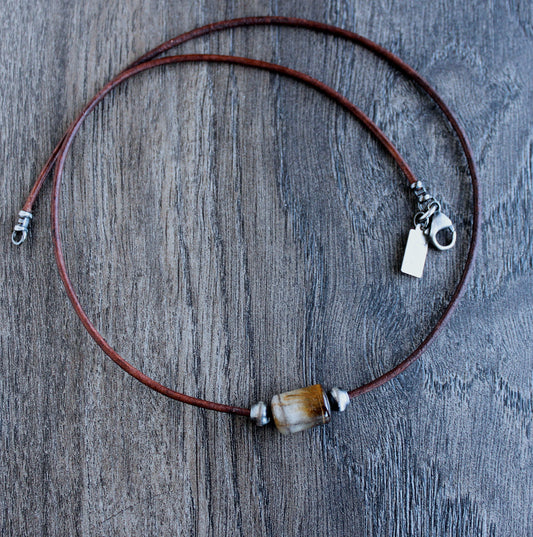 men's leather cord large bead necklace