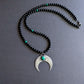 onyx malachite bead necklace, large sterling silver pendant