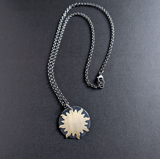 Brass Sun Sterling Silver Pendant on Chain