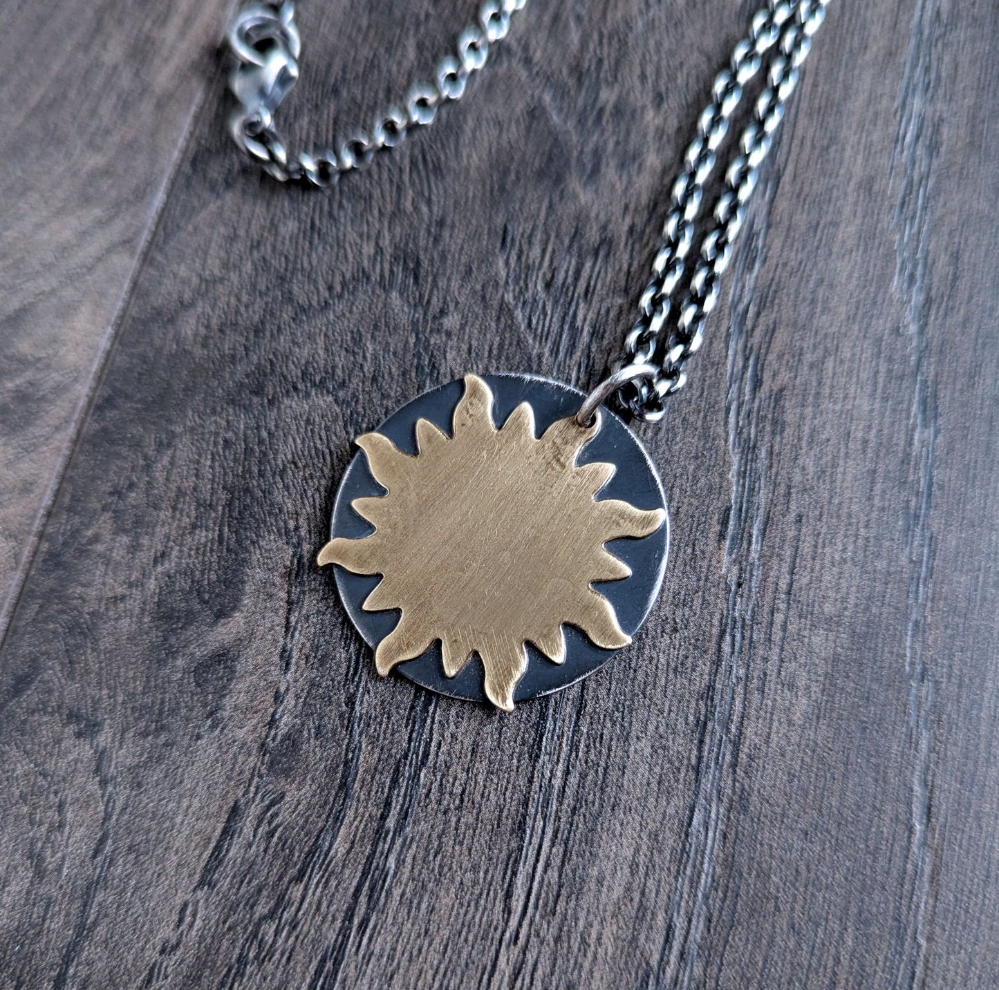 Brass Sun Sterling Silver Pendant on Chain