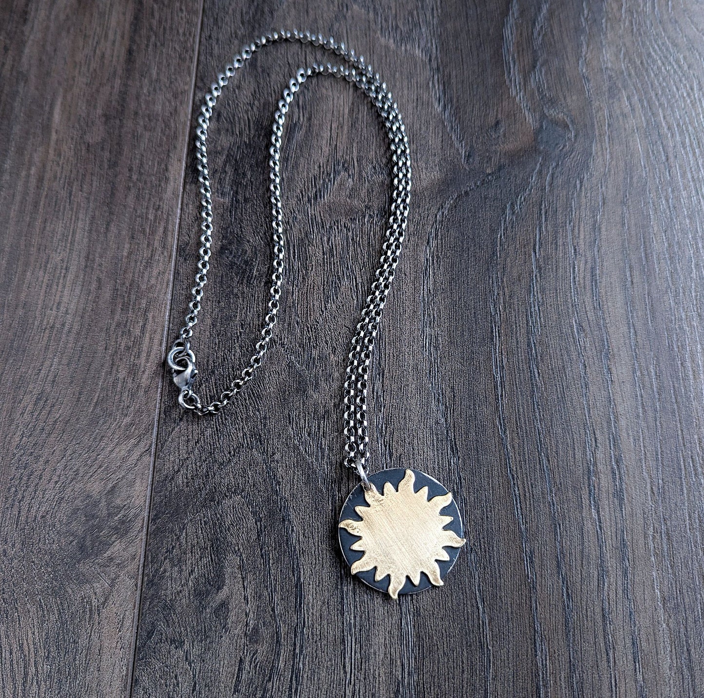 Brass Sun Sterling Silver Pendant on Chain