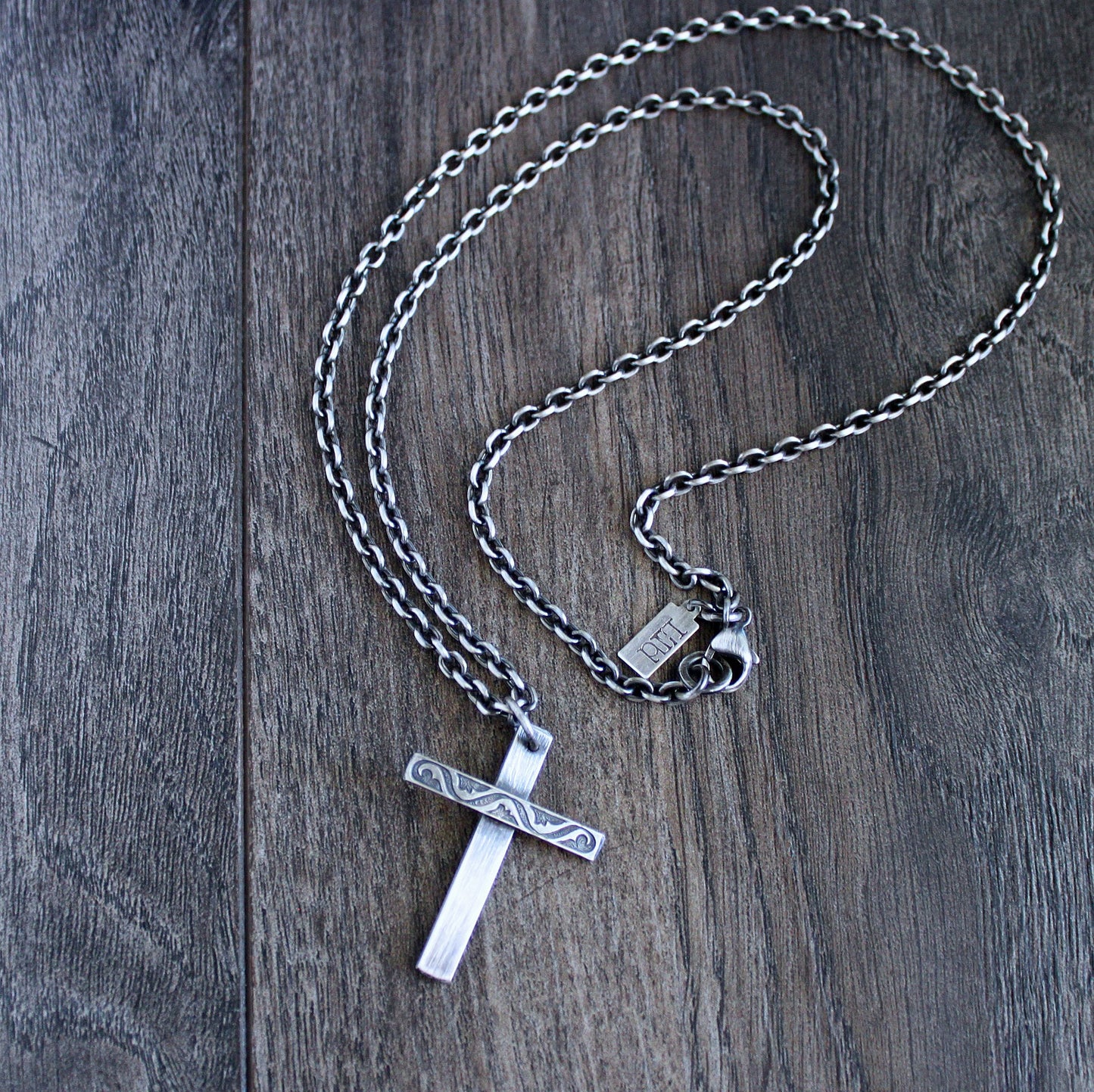 men's rustic sterling silver cross pendant necklace