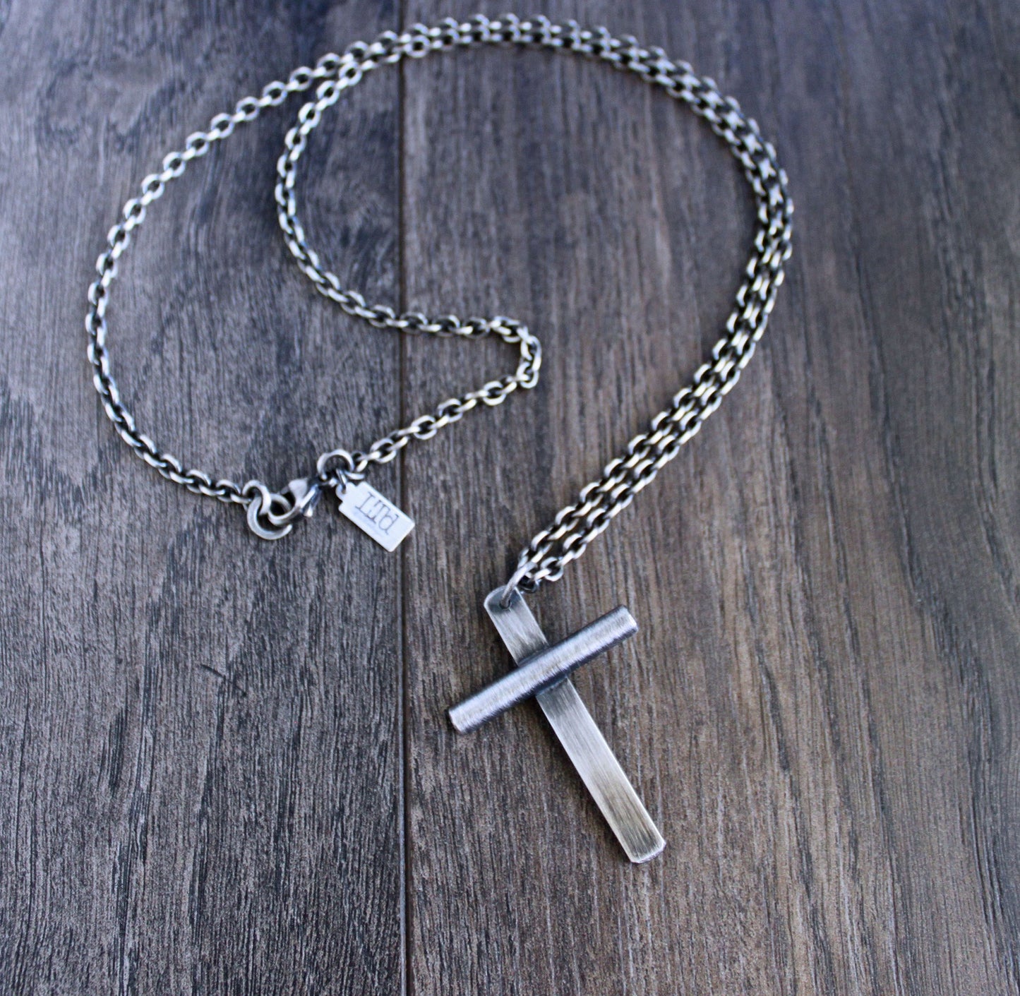 men's rustic sterling silver cross on chain