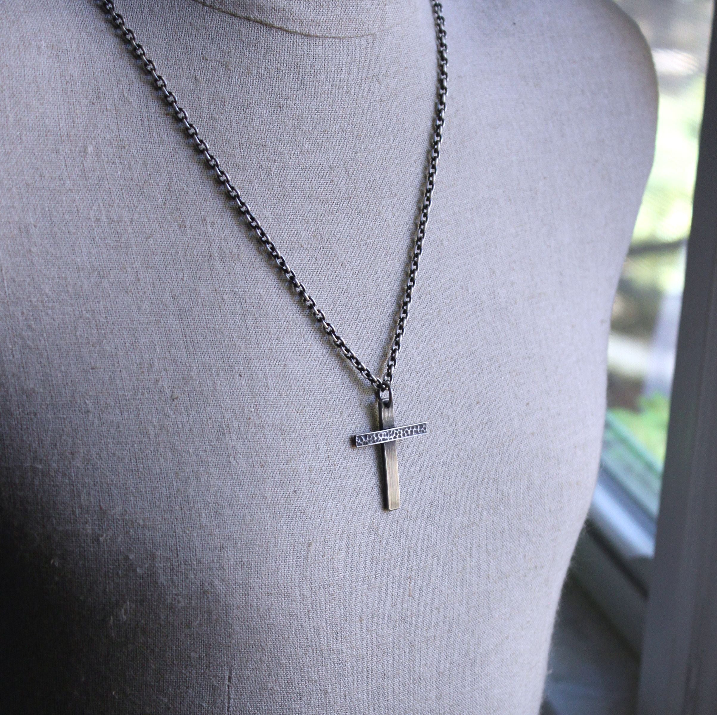 His and Hers Personalized Bronze Cross Necklaces - With Dark Sterling  Silver Chains - Rustic Everyday Jewelry | 2 Sisters Handcrafted