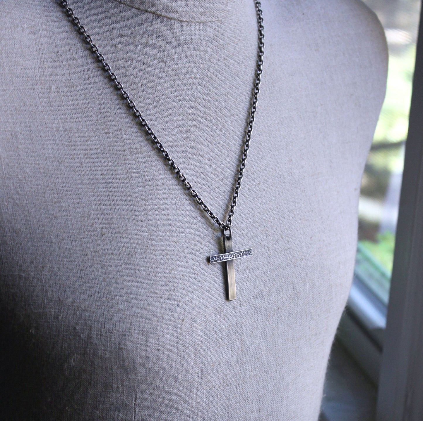 men's rustic sterling silver cross pendant necklace