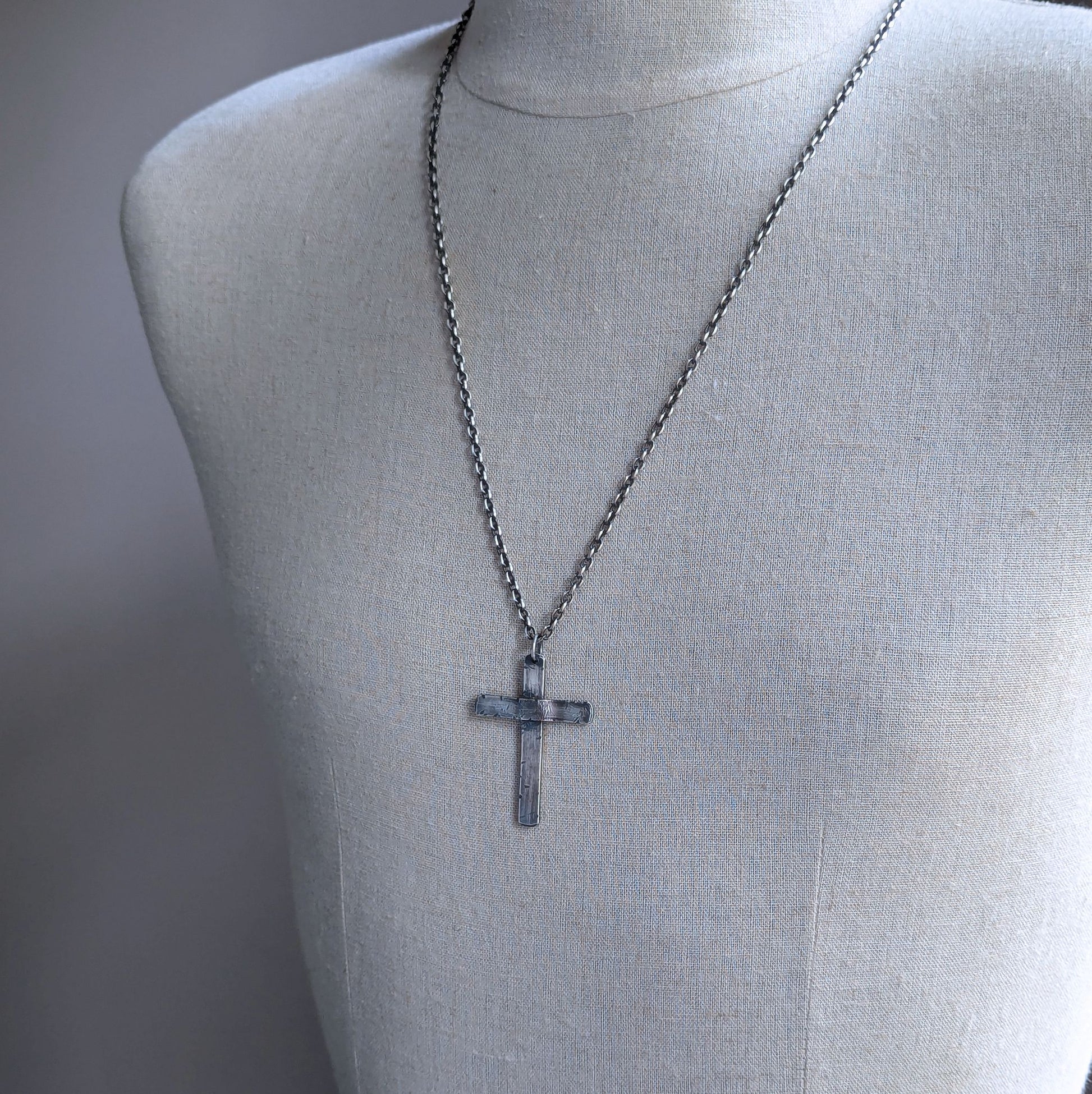 men's large rustic silver cross pendant