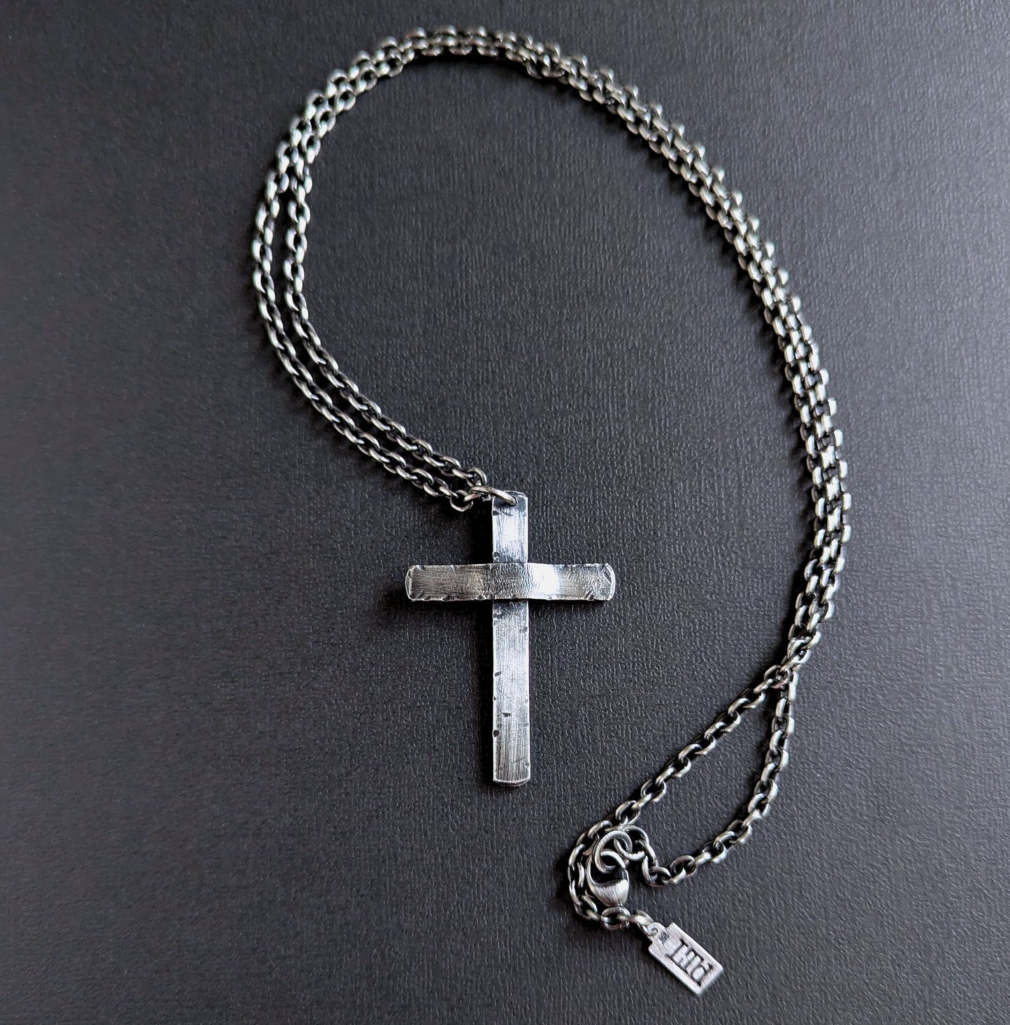 men's large distressed cross pendant necklace