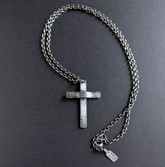 men's large distressed cross pendant necklace