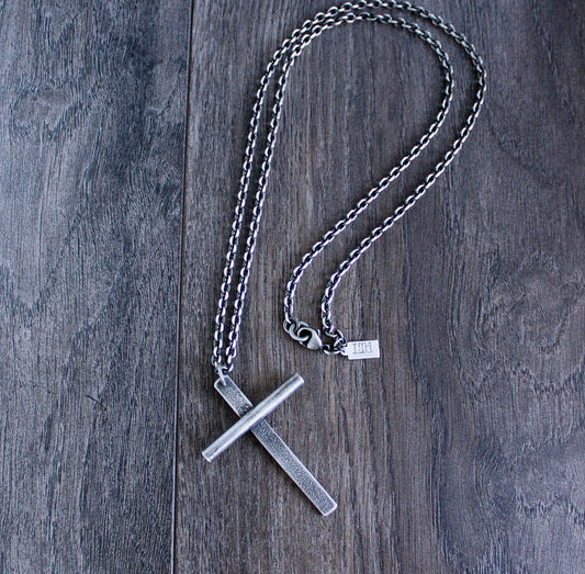Men's sterling silver stippled cross pendant
