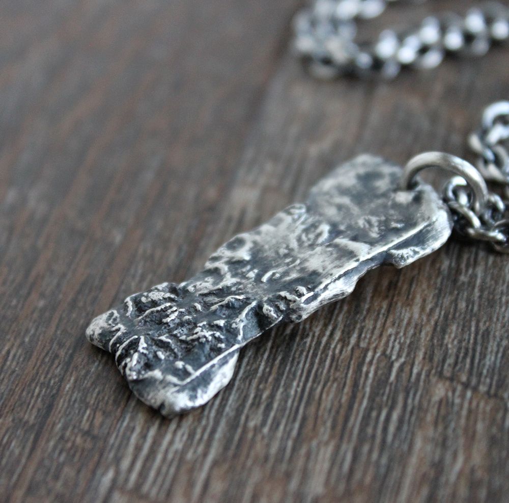 men's rustic heavy sterling silver pendant on chain