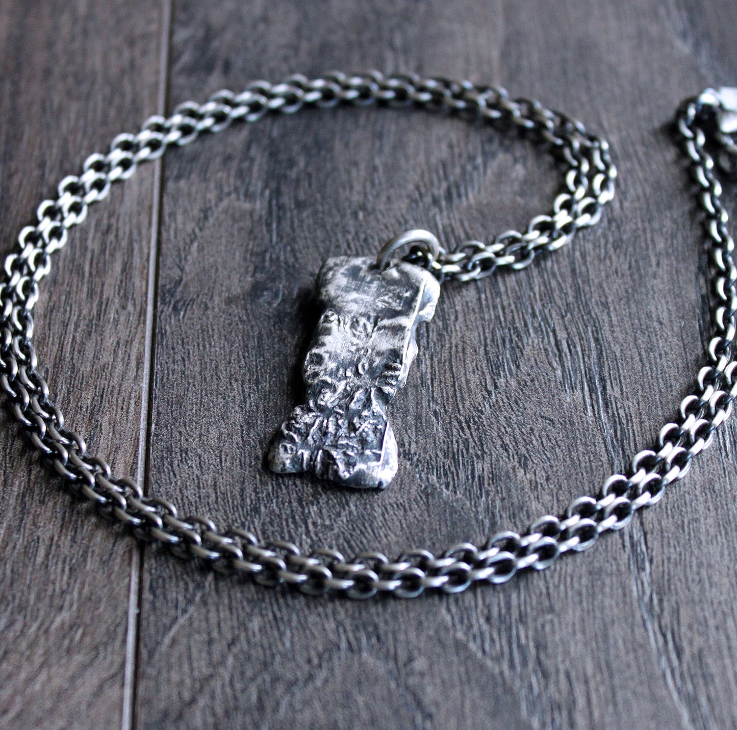 Long Brutalist Silver Pendant Necklace