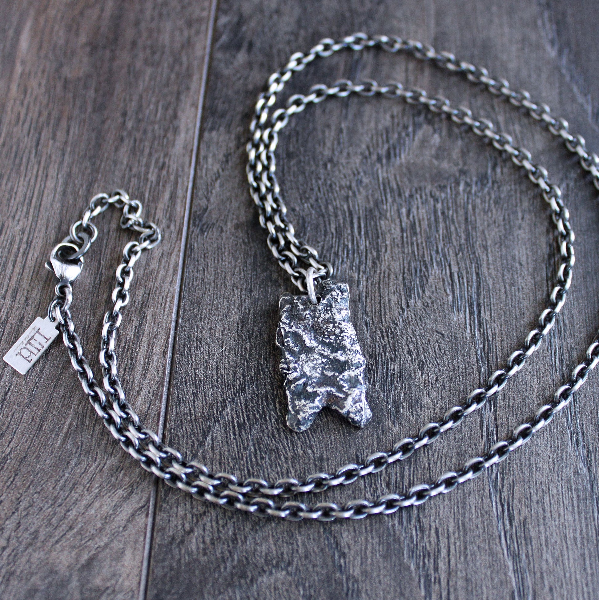 men's rustic reticulated silver pendant necklace