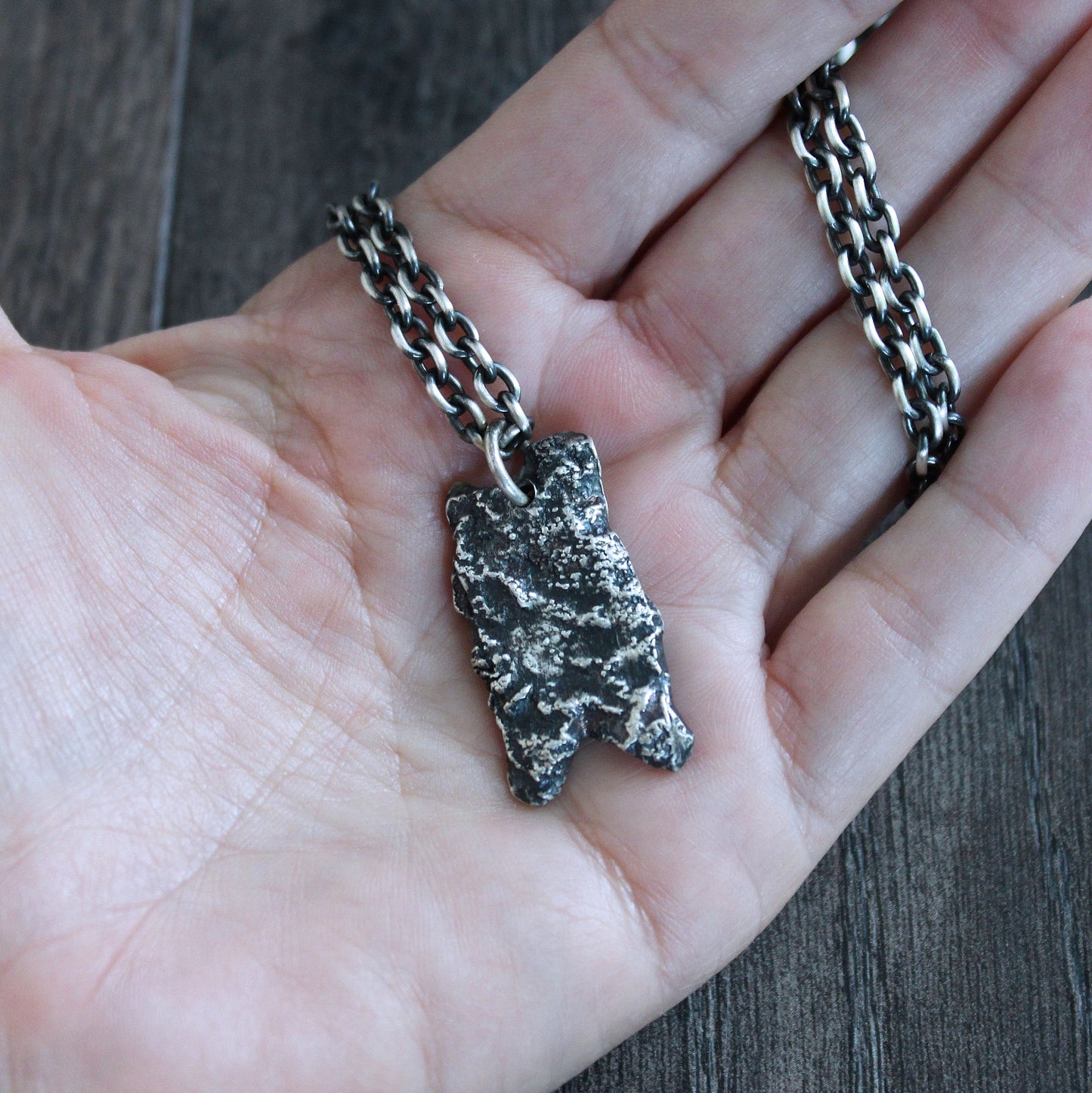 men's brutalist style silver pendant