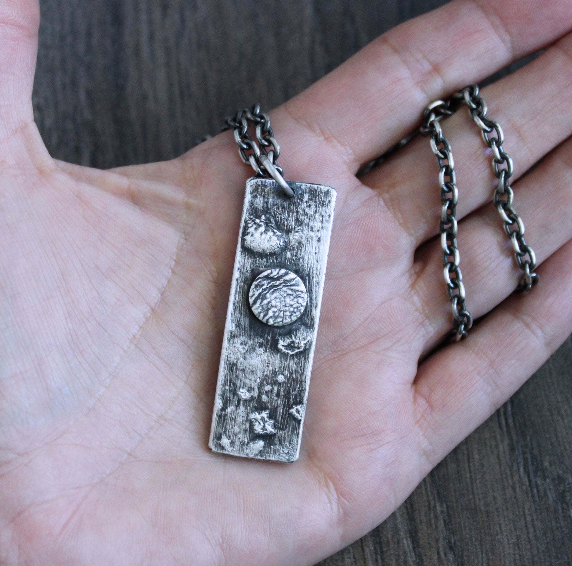 Men's Long Silver Pendant Necklace