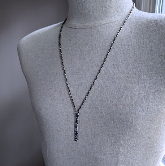 men's rustic sterling silver bar pendant on long chain