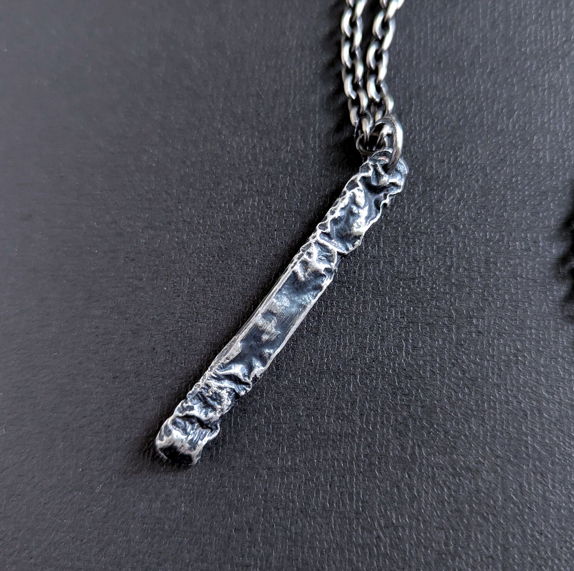 men's rugged sterling silver bar pendant  necklace