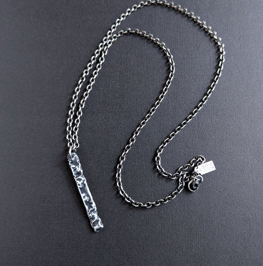 men's long rustic silver pendant on chain