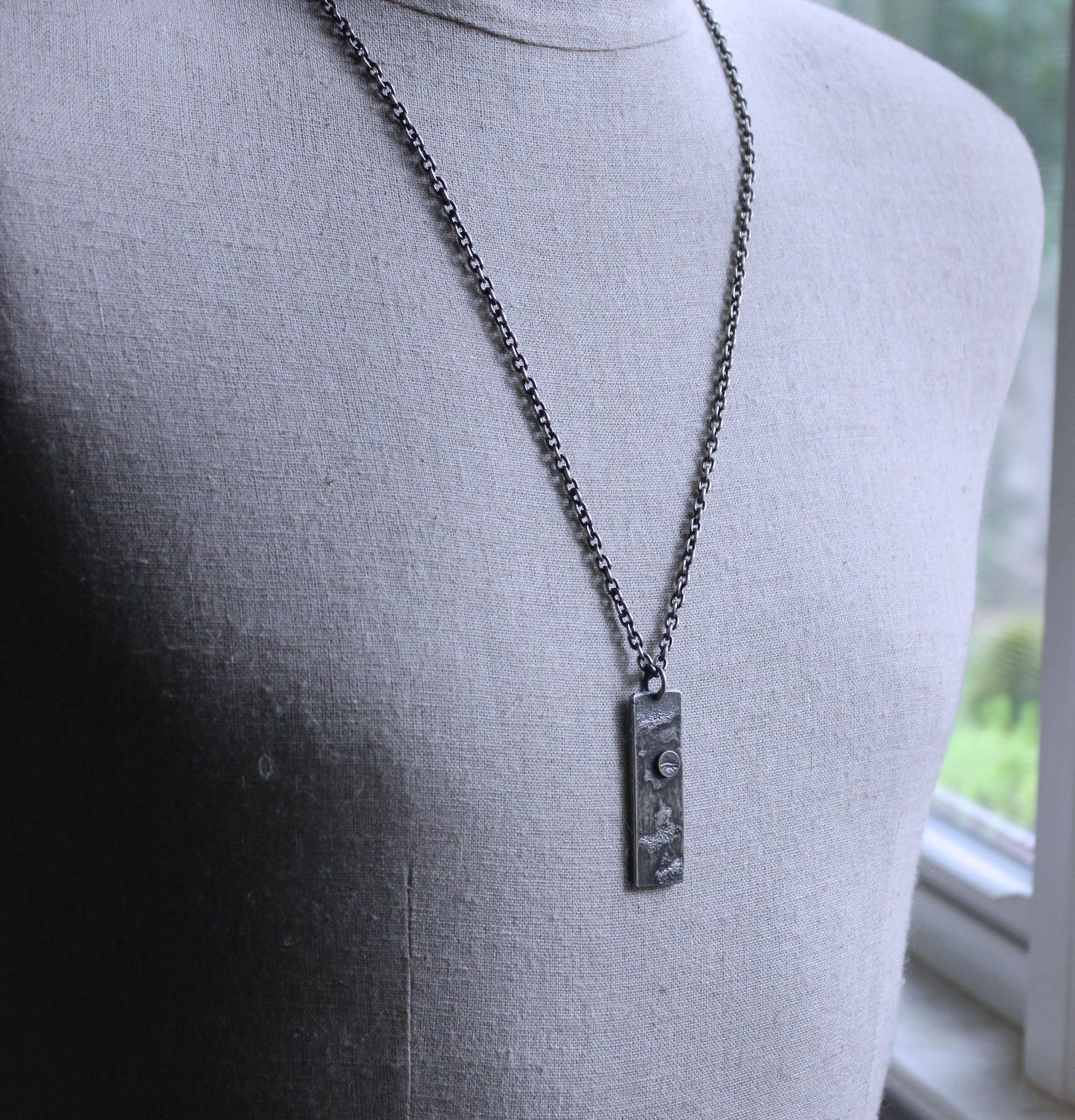 men's rustic sterling silver long pendant