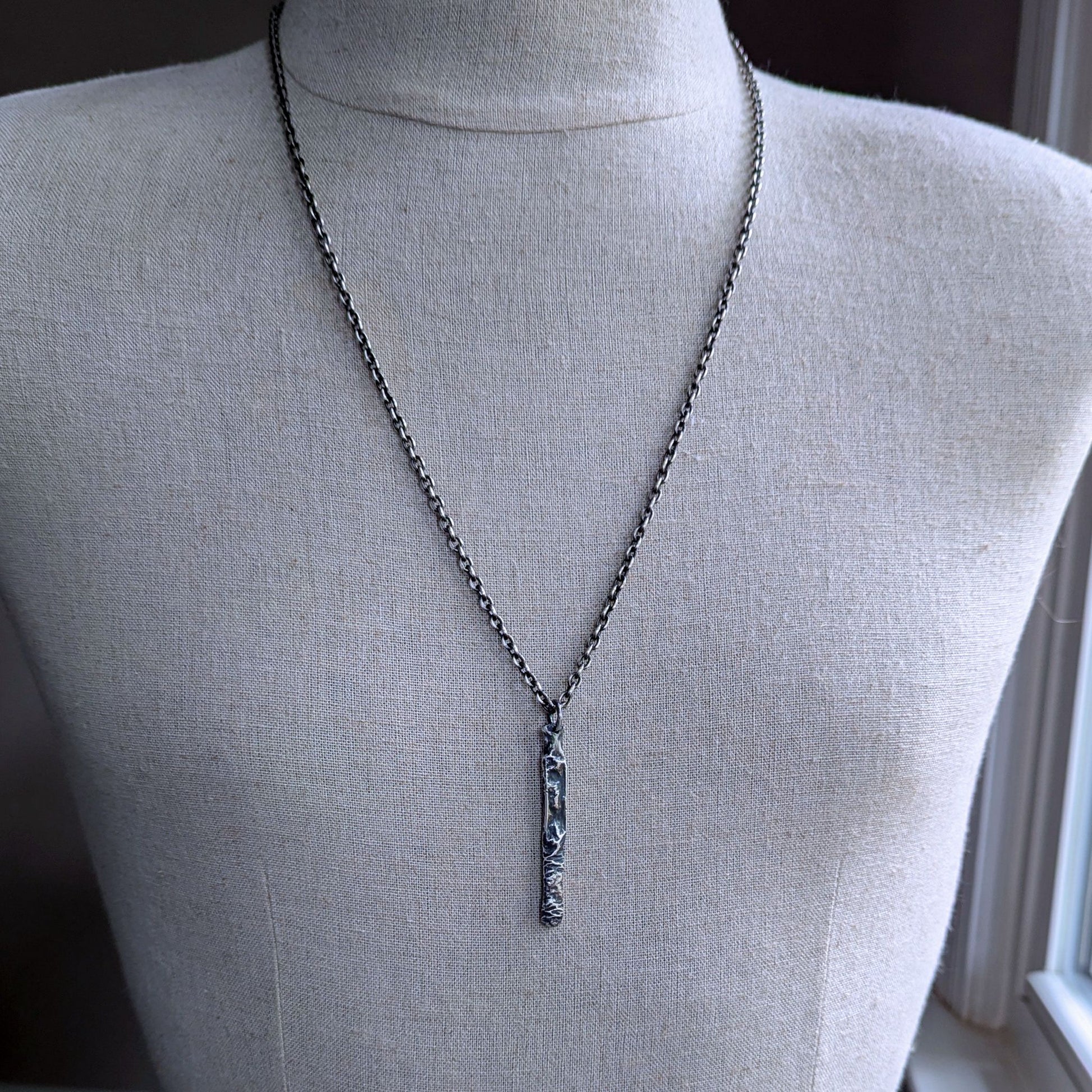 men's long sterling silver bar pendant on chain