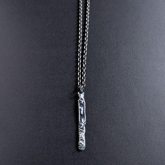 men's long rustic sterling silver bar pendant