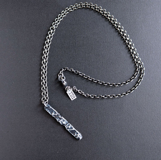 men's rugged long sterling silver bar pendant necklace