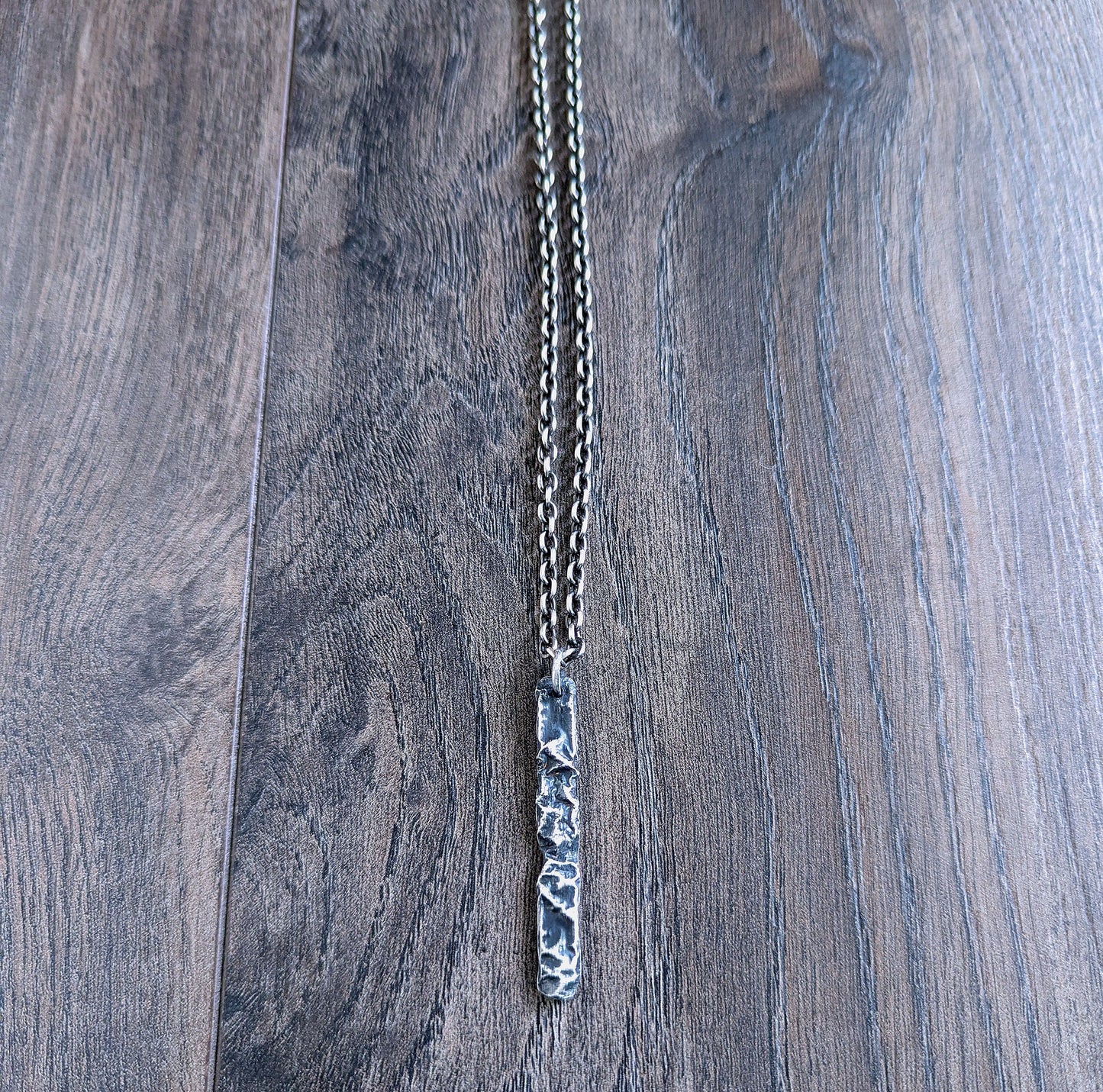 men's sterling silver rustic bar pendant  necklace