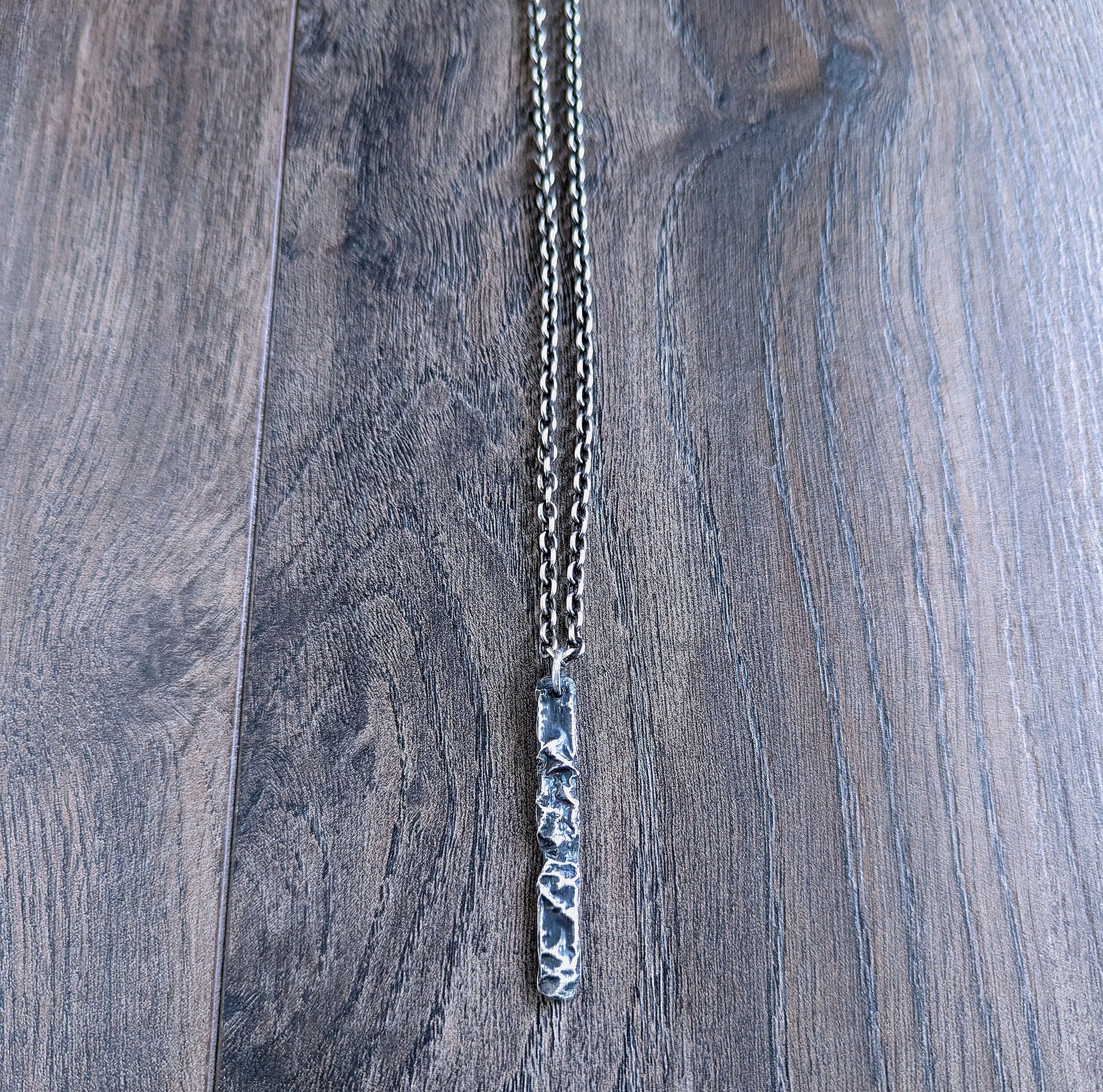 men's sterling silver rustic bar pendant  necklace