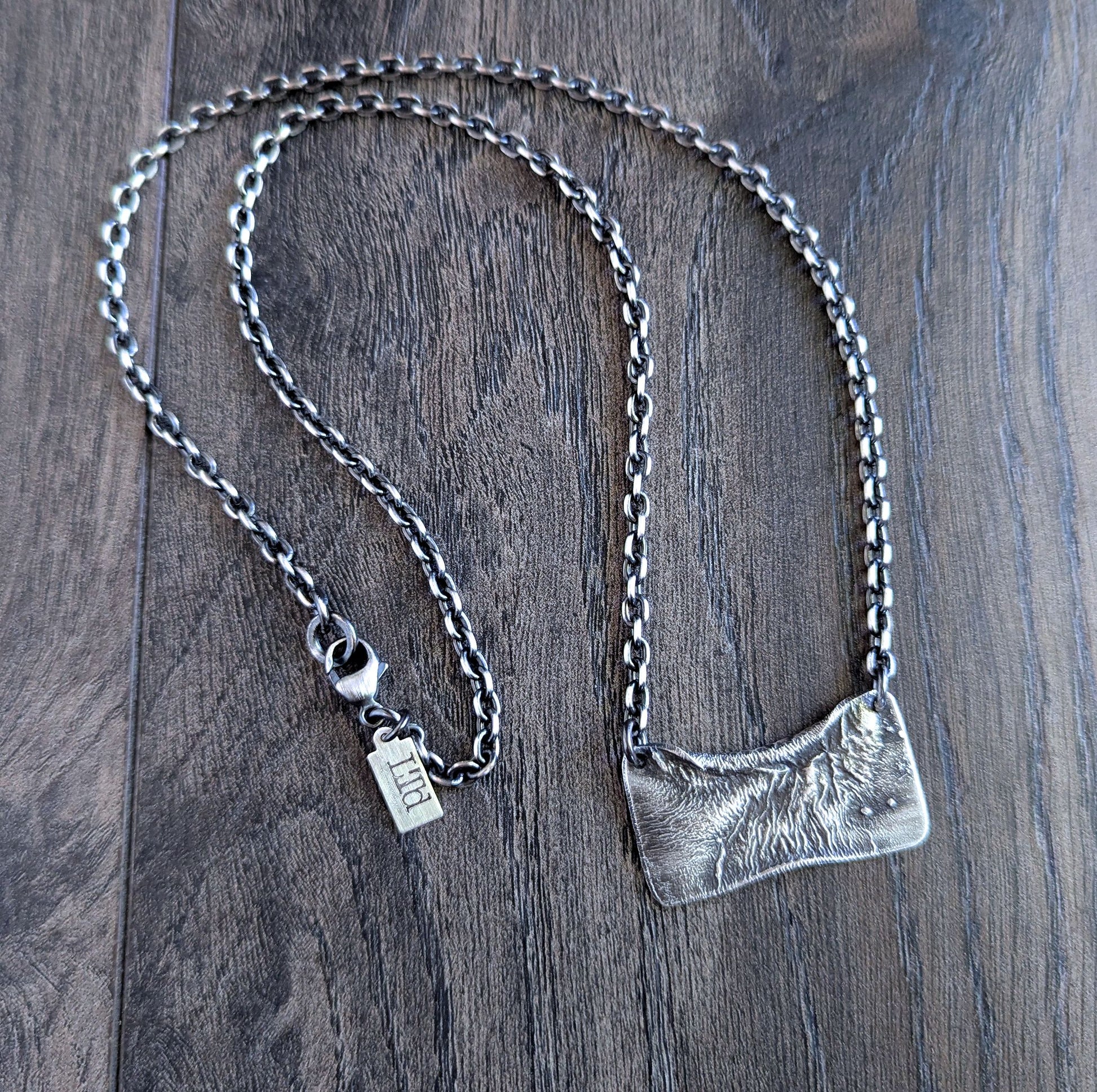 men's unique rustic sterling silver pendant on chain
