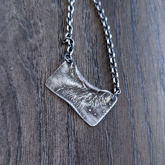 rustic silver rectangle pendant on chain