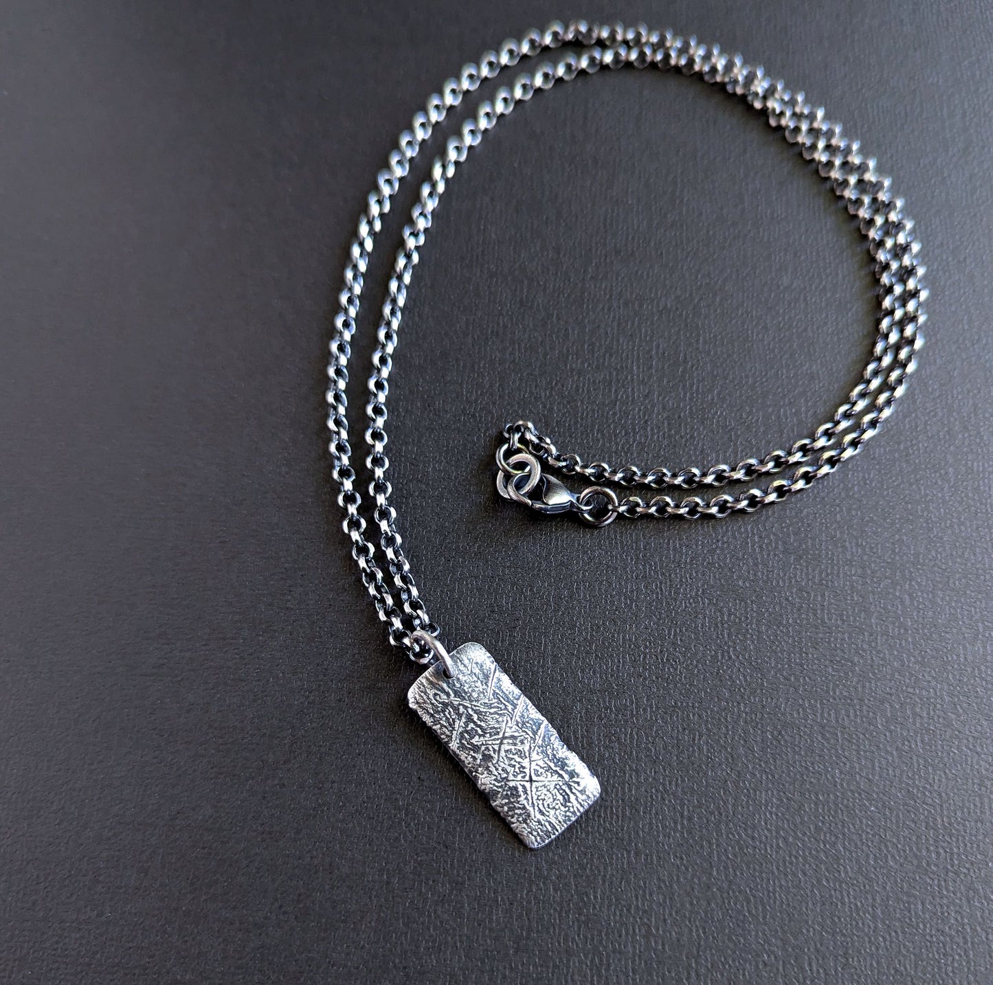 men's rustic brutalist silver pendant on chain