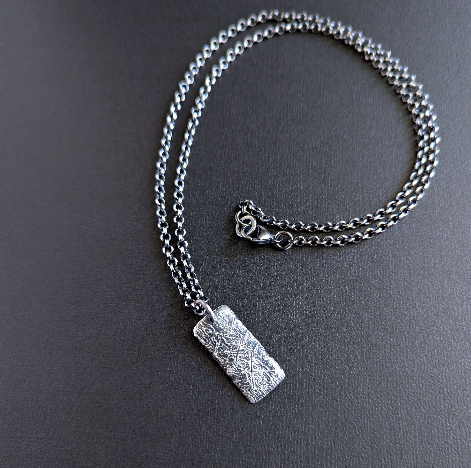 men's rustic brutalist silver pendant on chain