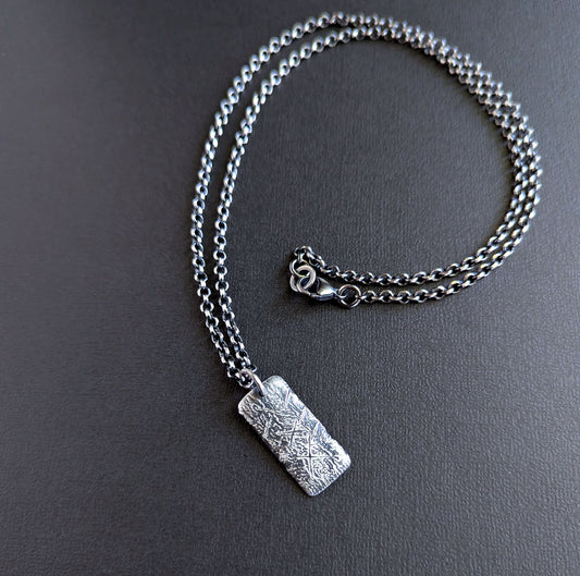 men's rustic brutalist silver pendant on chain