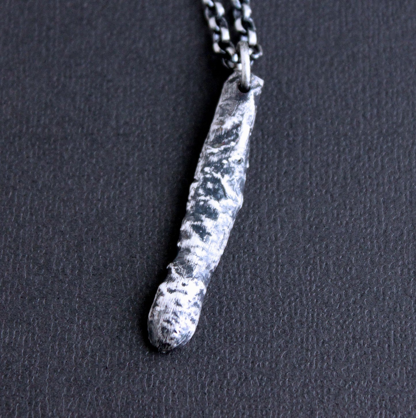 men's long rustic sterling silver pendant