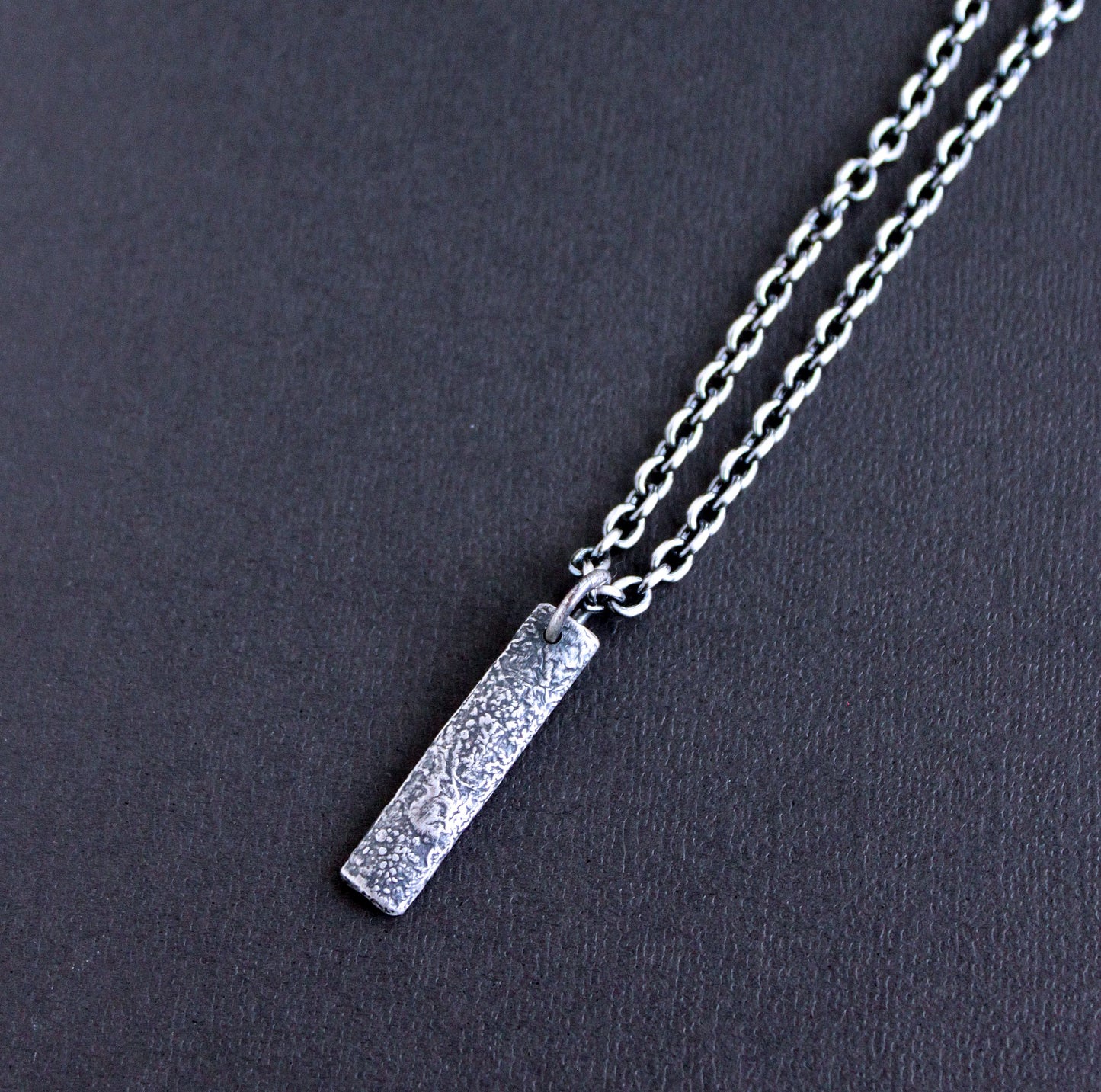 men's rustic silver bar pendant necklace