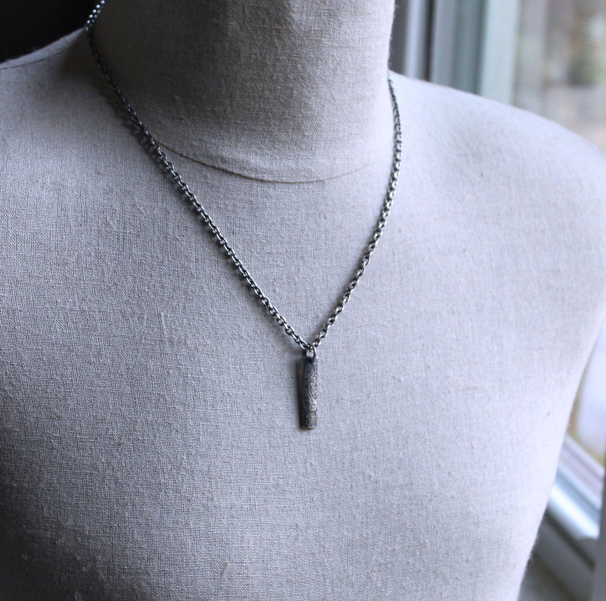 men's small rustic silver pendant necklace