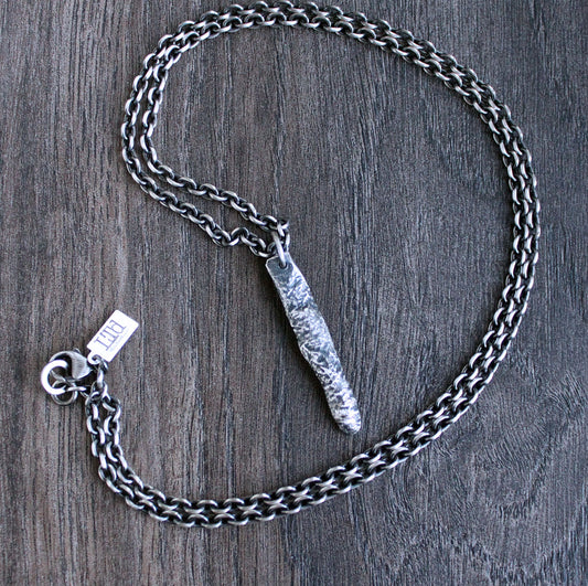 Long Brutalist Silver Bar Pendant Necklace