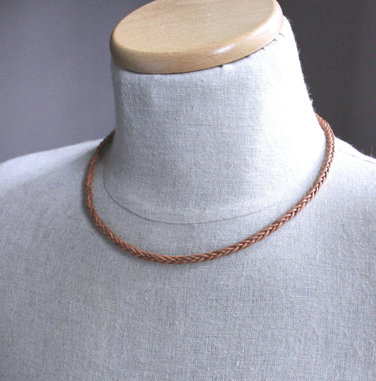 Square Braid Light Brown Leather Necklace