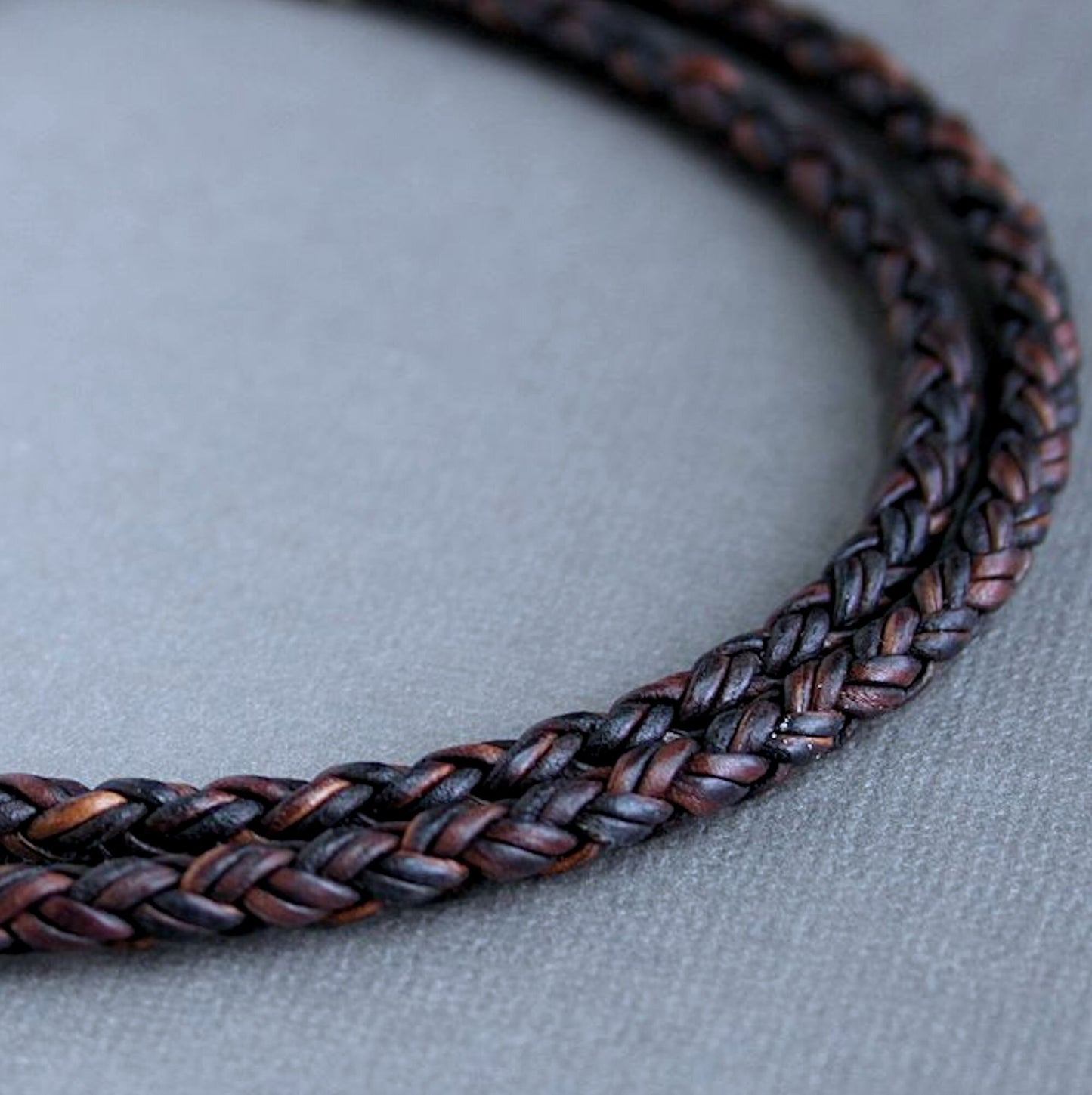 brown leather round braid necklace