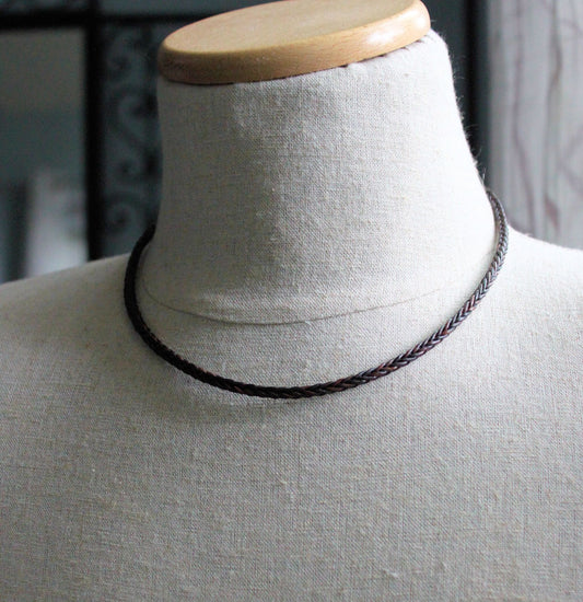 men's brown leather braid necklace