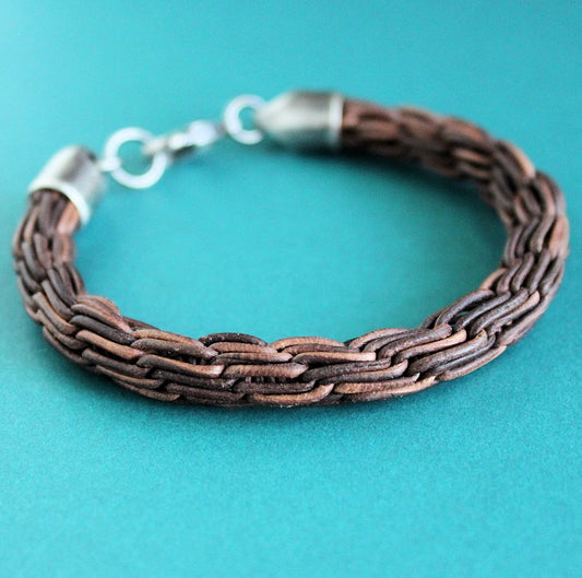 men's woven brown leather bracelet