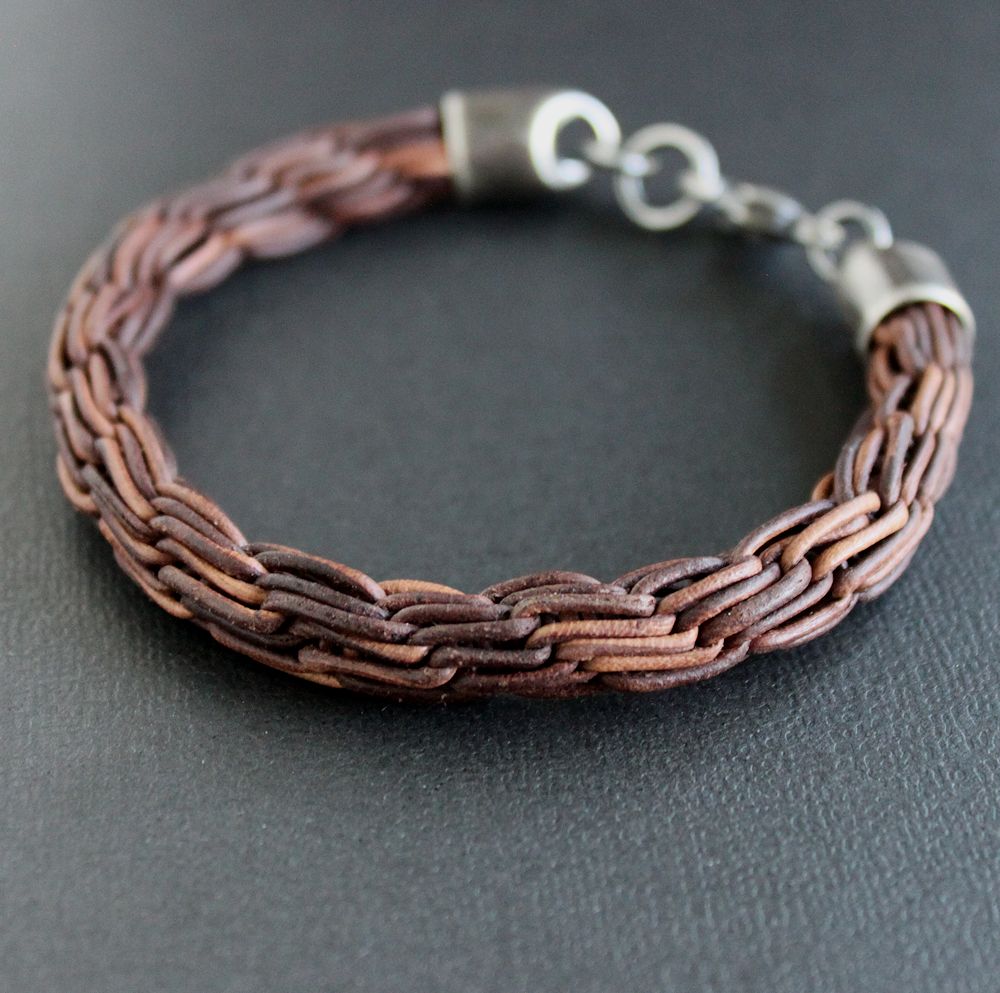 men's brown leather braid bracelet