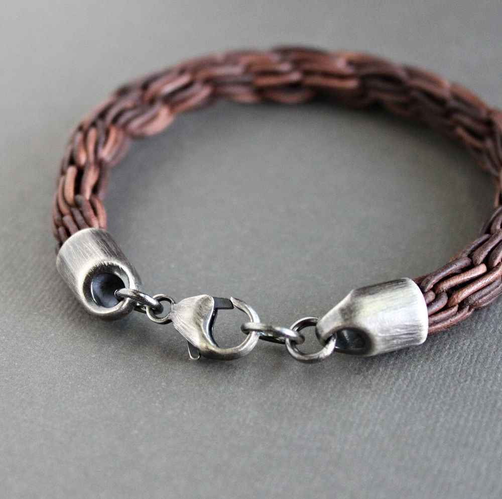 men's leather sterling silver bracelet