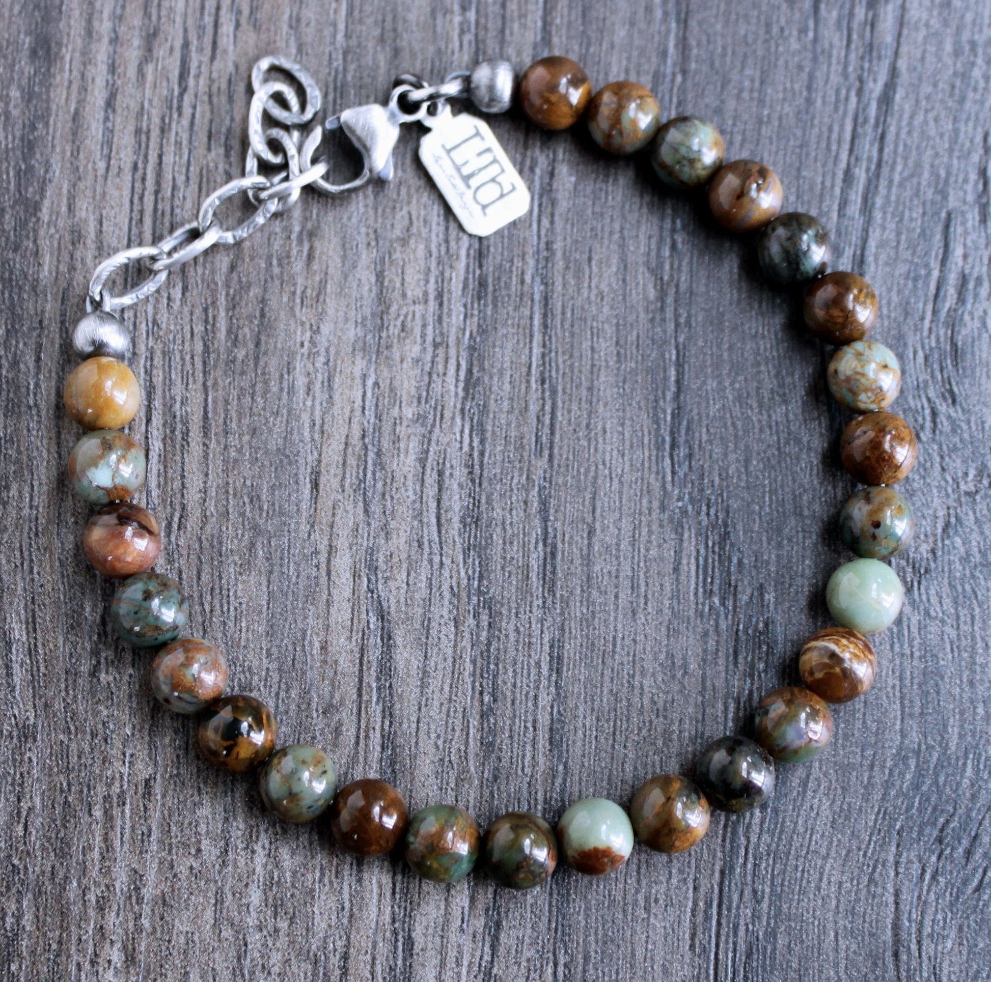 Men's African Green Opal bead bracelet