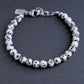 Men's black white bead bracelet, adjustable